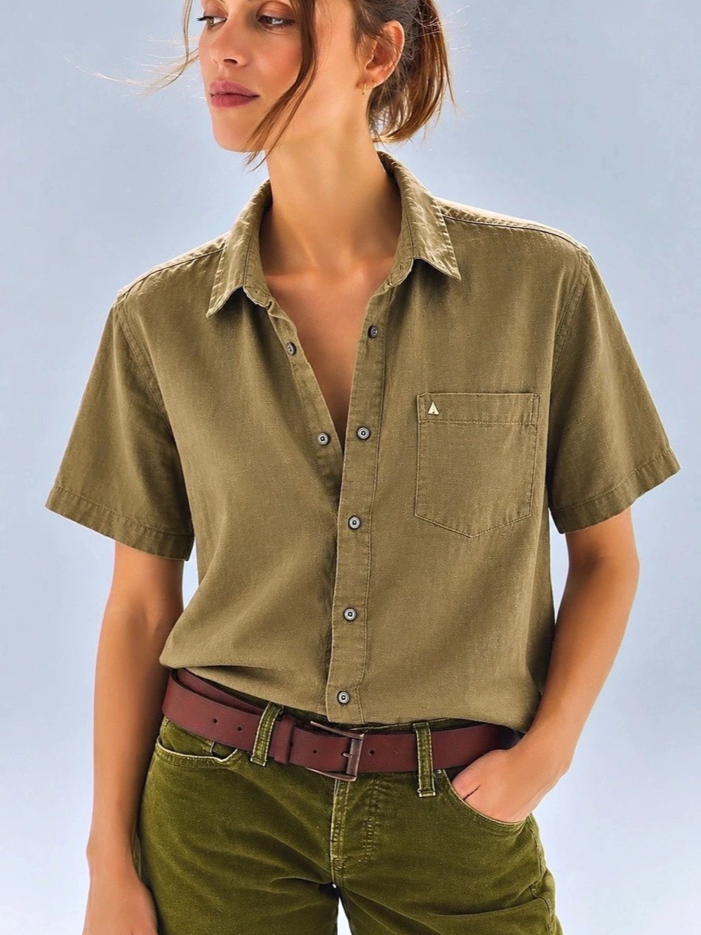 456. Anationz Linen Button Down Shirt in Green Size Medium